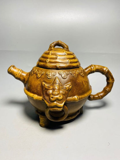 Chinese Yixing Zisha Clay Handmade Exquisite Teapot（三脚虎头双环壶 底款：李茂林）