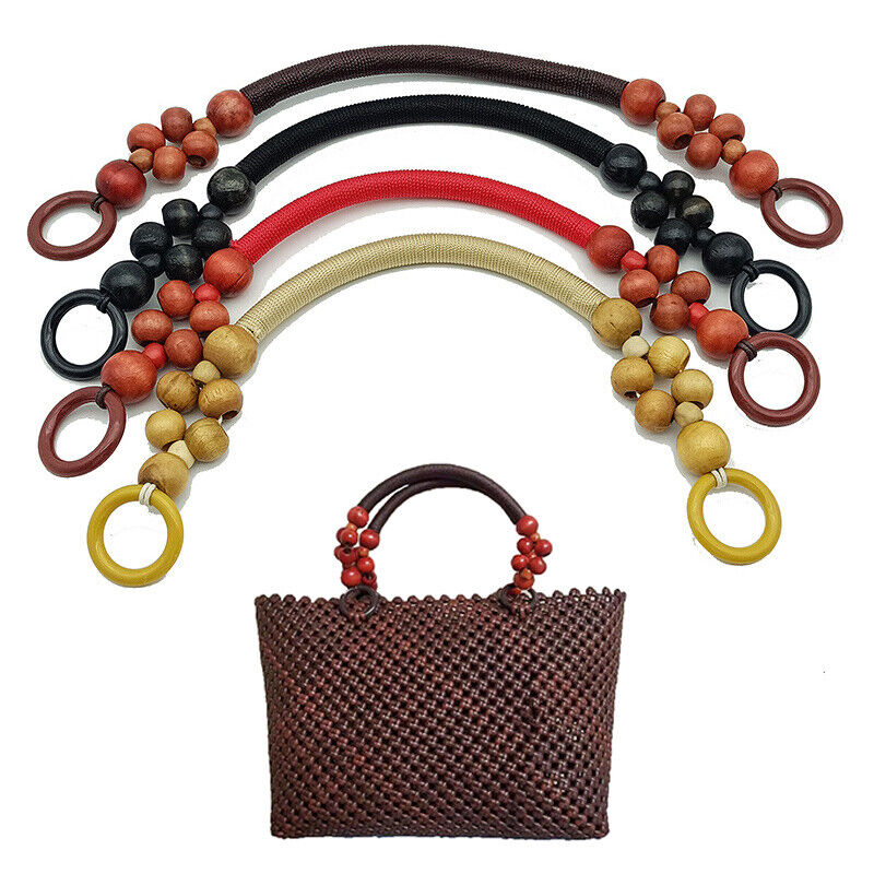 Retro Nylon Rope Wooden Beaded Handbag Handle DIY Purse Clutch Bag Accessories