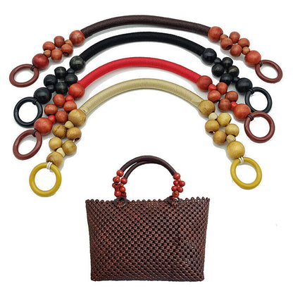 Retro Nylon Rope Wooden Beaded Handbag Handle DIY Purse Clutch Bag Accessories