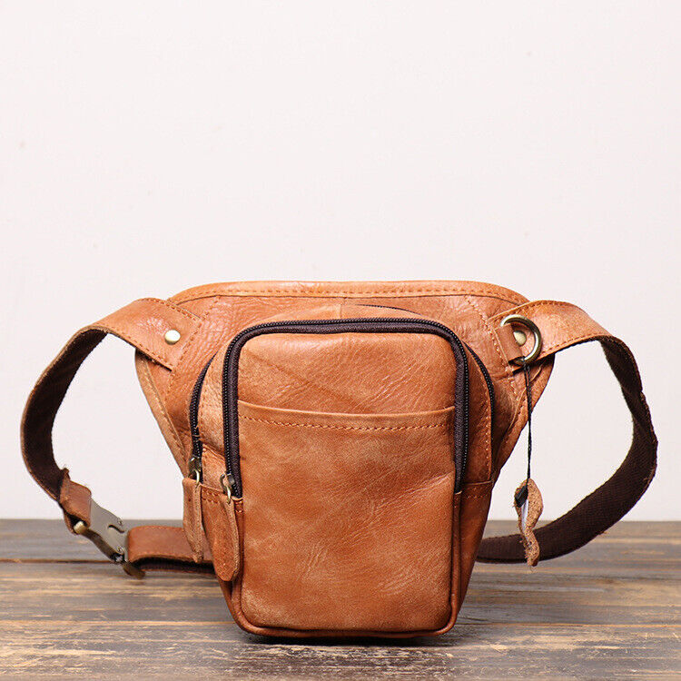 Outdoor Vintage Motorcycle Leather Crossbody Bag Tactical Thigh Waist Fanny Pack