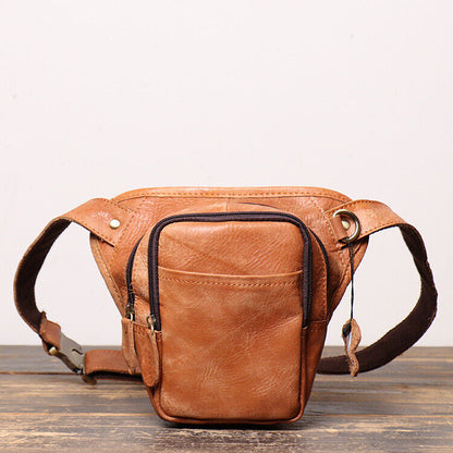 Outdoor Vintage Motorcycle Leather Crossbody Bag Tactical Thigh Waist Fanny Pack