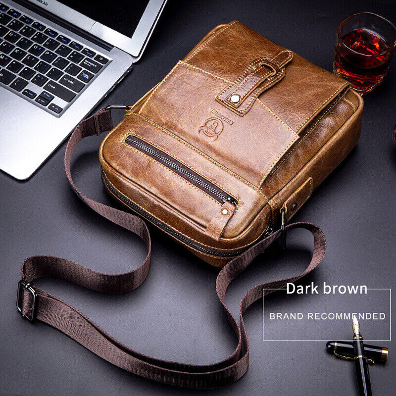 100% Genuine Leather Men's Sling Shoulder Bag 11" Large Capacity Crossbody Bag