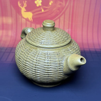 Vintage Chinese Yixing Purple Clay Teapot Zisha Ceremony Carving Bamboo Teaware