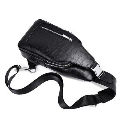 Men's Sling Backpack 100% Genuine Leather Crocodile Crossbody Chest Bag Daypack