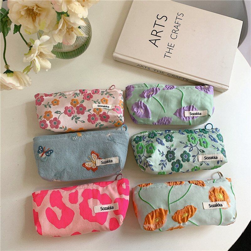 Vintage Flower Print Cosmetic Bag Makeup Case Zipper Pouch Lipsticks Brush Pouch
