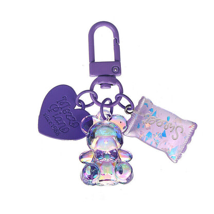 Cartoon Bling Heart Bear Animal Candy Keychain Keyring Creative Cute Bag Pendant