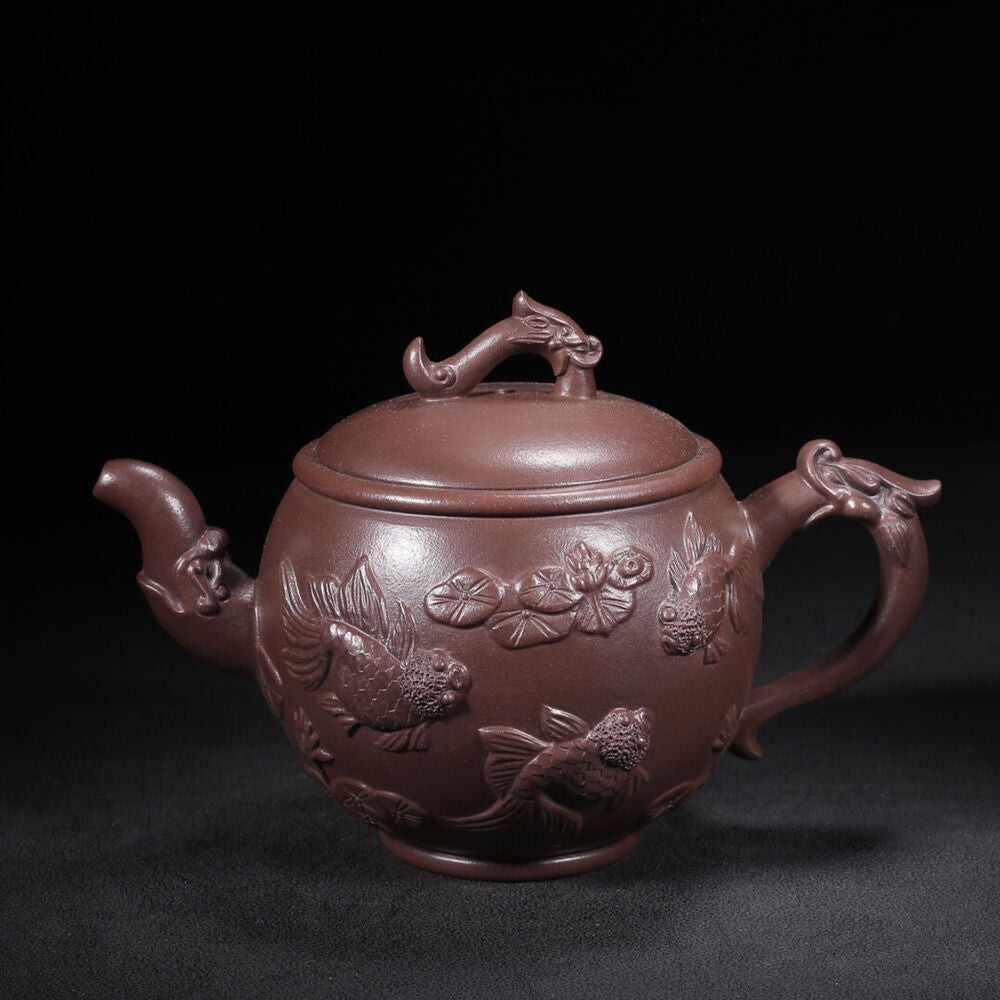 Chinese Yixing Zisha Clay Handmade Exquisite Teapot （鱼乐 底款：铁画轩）