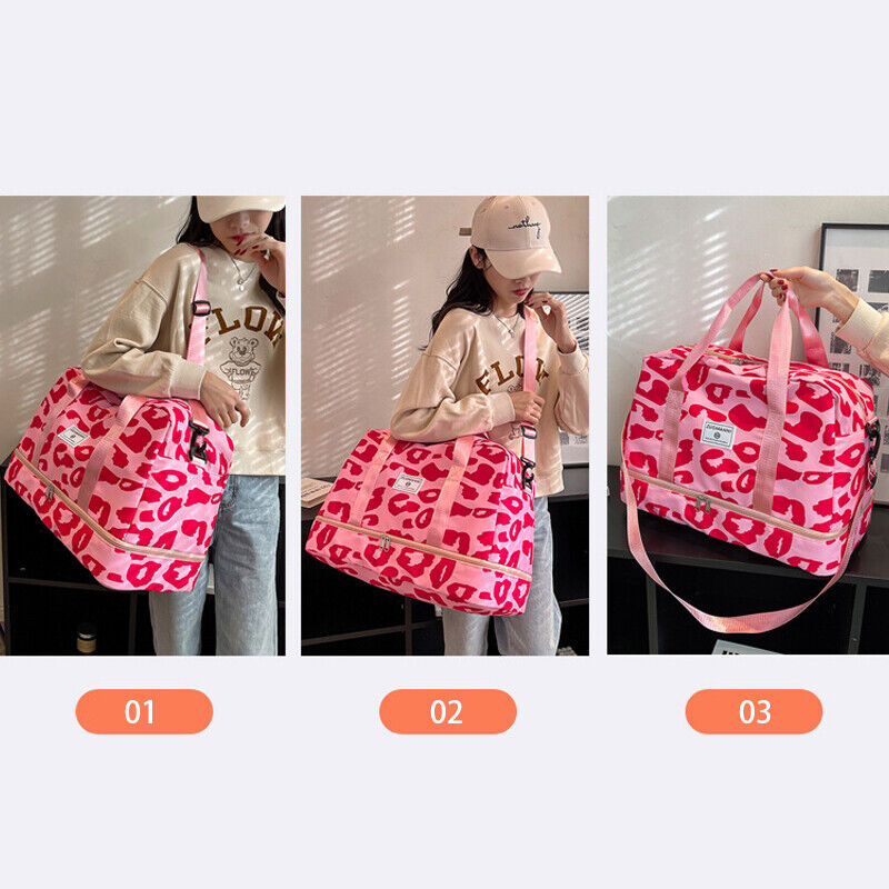 Travel Luggage Bag Women Leopard Waterproof Sport Gym Dry Wet Separation Handbag