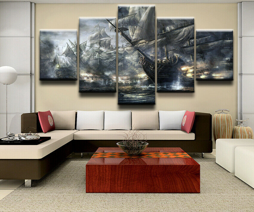 Tropical Beach Sea Waves 5 Piece canvas Wall Art Print Poster Home Decor