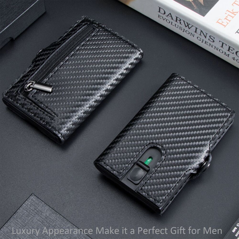 Carbon Fiber Slim Wallet Anti Rfid Credit Card Holders Case Leather Business 1PC