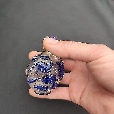 vintage peking glass snuff bottle collect carving bat statue box blue mouse art