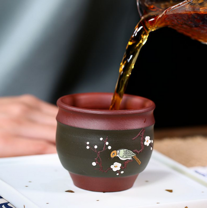 China Yixing purple clay pot tea cup pure manual Decal plum blossom cup househol