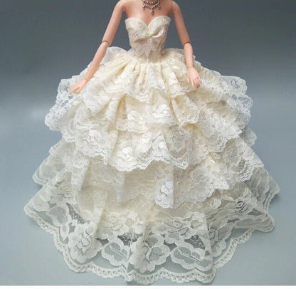 Doll Wedding Dress Western-Style Bride White Gown Veil Girls Kid Toys 29cm Cloth
