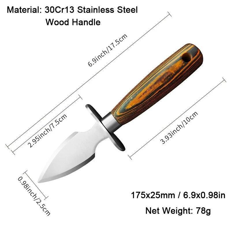 Oyster Shucking Knife Seafood Shellfish Clam Opener Kitchen Stainless Steel Wood