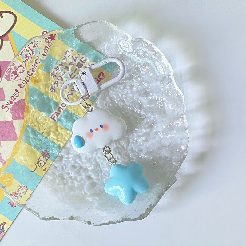Cartoon Cloud And Star Keychain Car Keys Accessories Kawaii Keyring Bag Pendant