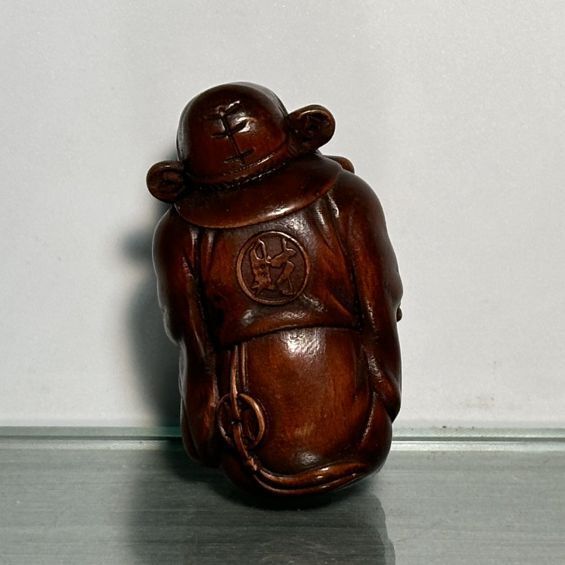 Chinese Vintage Boxwood Carving Mammon Statue Wooden Figurine Collectible Gift