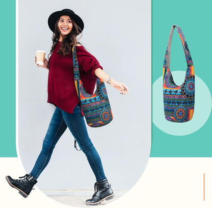 Handmade Bohemian Hippie Crossbody Bag Purse Cotton and Linen Sling Women 2 Pcs