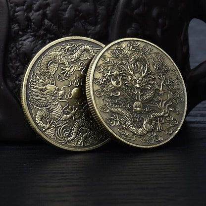 Commemorative Coin Double Dragon Nafu Gold Silver Bronze Chinese Classical Badge