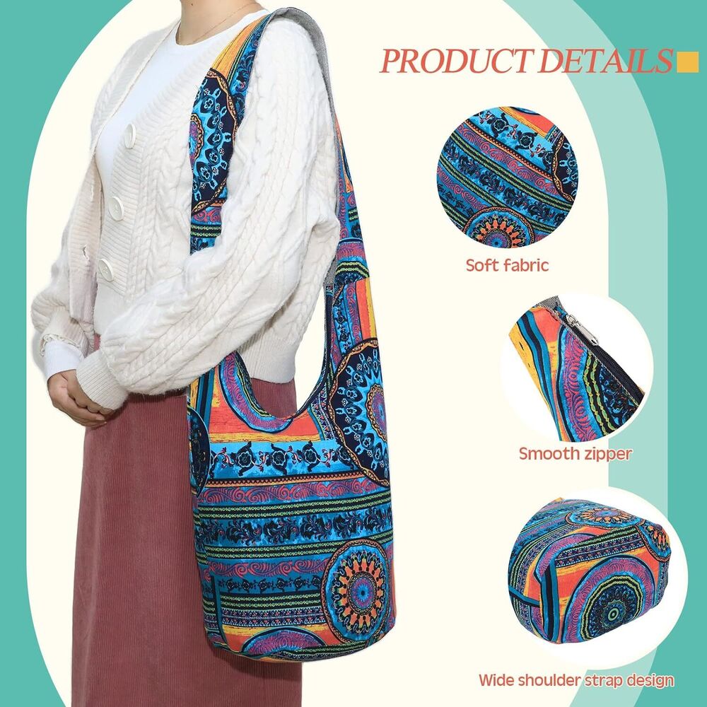 Handmade Bohemian Hippie Crossbody Bag Purse Cotton and Linen Sling Women 2 Pcs
