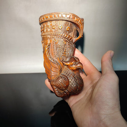 5" chinese wood beautiful brush pot wooden decor boxwood carving phoenix statue