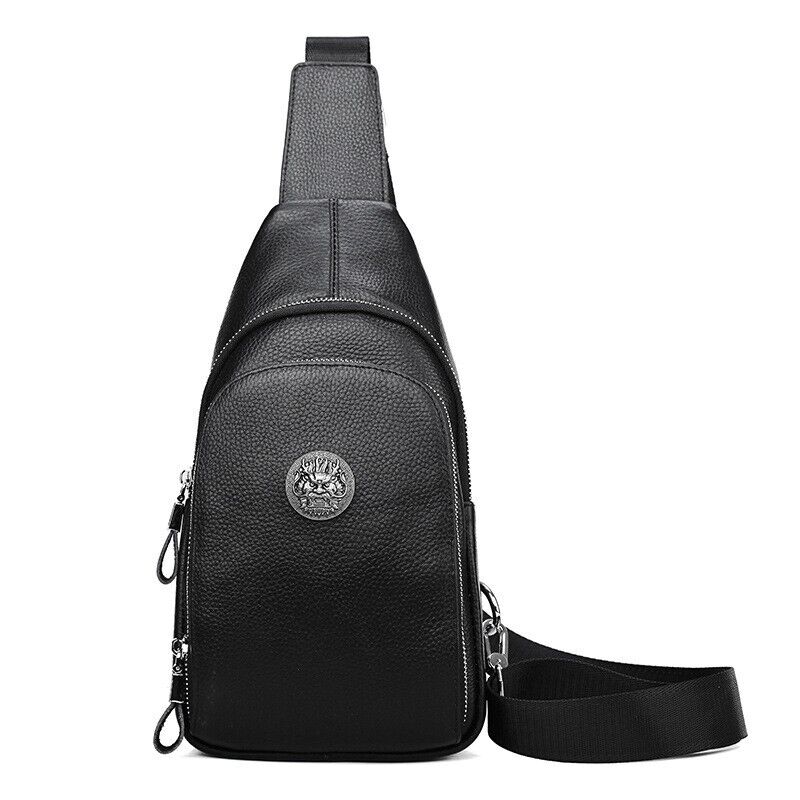 100% Genuine Leather Crossbody Bag Chest Bag Hiking Sling Backpack Shoulder Bag