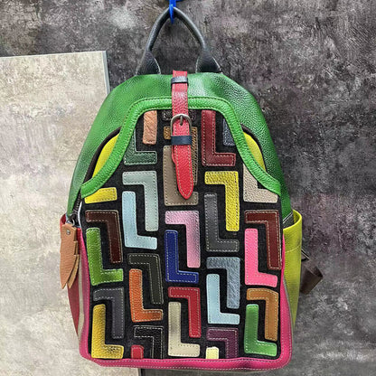 Real Leather Women's Backpack, New Designer Multi-color Travel Rucksack LargeBag