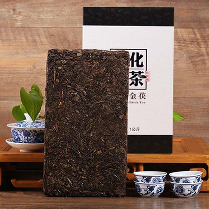 Healthy 1000g Black Tea Brick Anhua Golden Handmade Flower Tea Natural Ripper-