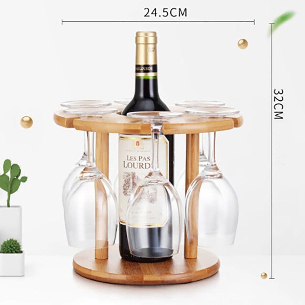 Wine Glass Holder Drying Rack Storage Shelf Home Bottle Display 24.5x25cm Bamboo