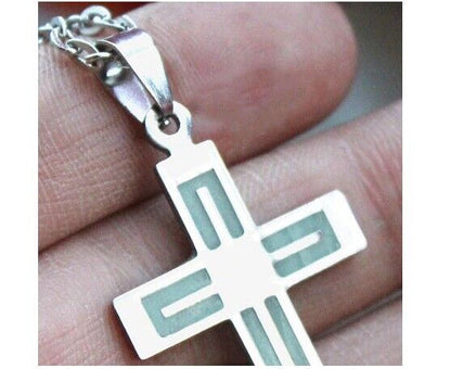 Men Women Glowing Cross Necklace Stainless Steel Glow In The Dark Cross Pendant
