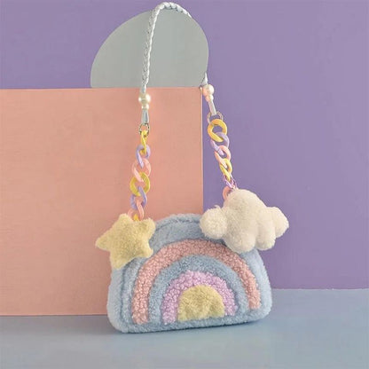 Rainbow Plush Purse Handbag Cloud Shoulder Bags 27*5*27 CM Acrylic Chain 86 CM