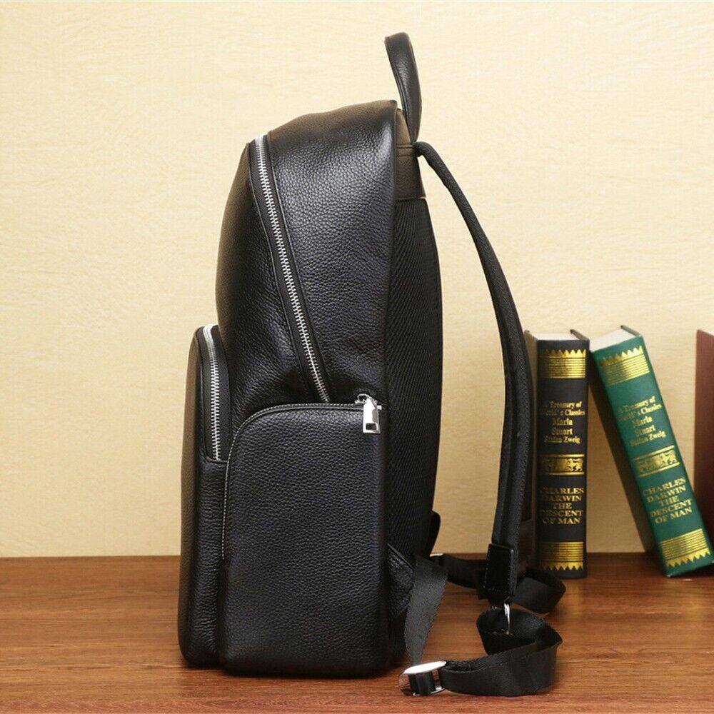 Top Cow Leather Black Men's bag, Soft Leather Large Capacity Backpack Travel Bag