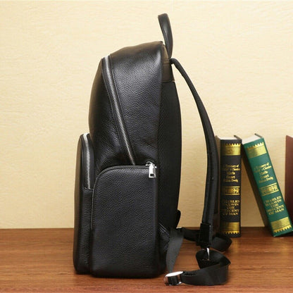 Top Cow Leather Black Men's bag, Soft Leather Large Capacity Backpack Travel Bag