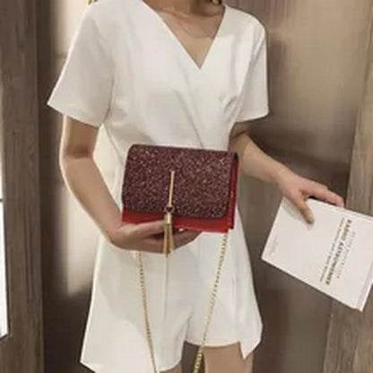 Bag Tassel Chain Shoulder Bag Synthetic Material Black Green Red Purse 18*13*6CM