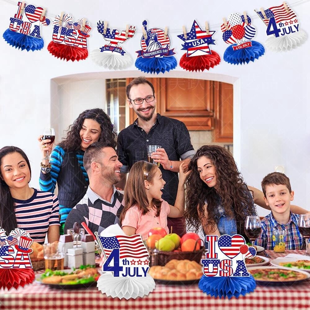 9pics 4th Of July Wreath Ornaments American Flag Decor Patriotic Home July Party