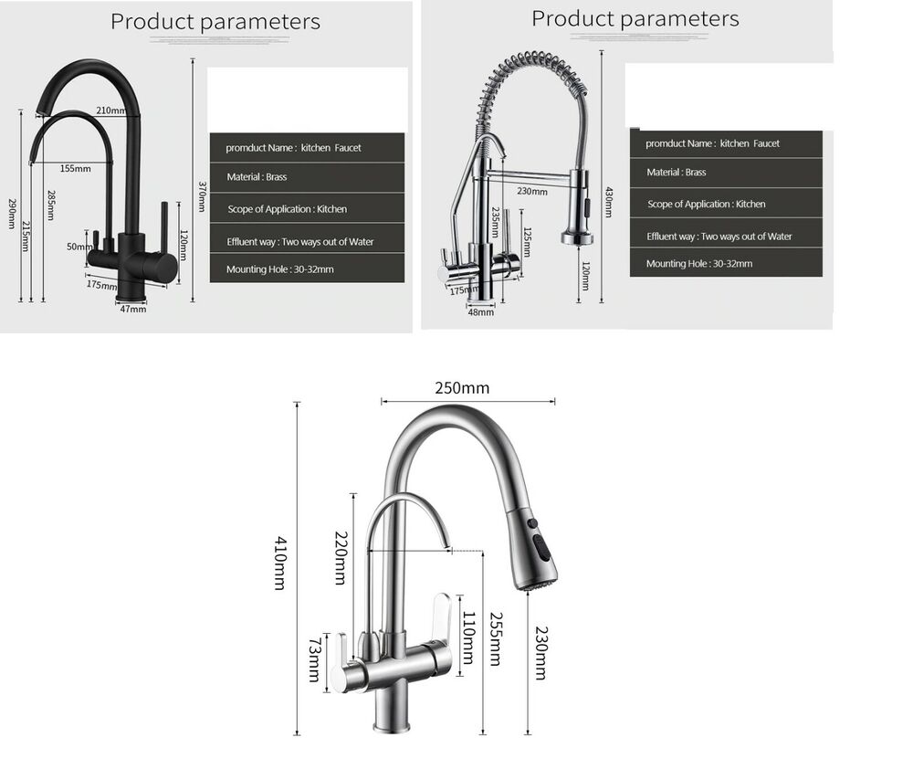 Kitchen Faucets Water Filter Taps Dual Handle Deck Mounted Three Ways Sink Mixer