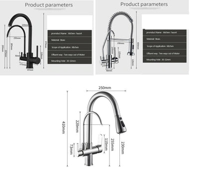 Kitchen Faucets Water Filter Taps Dual Handle Deck Mounted Three Ways Sink Mixer