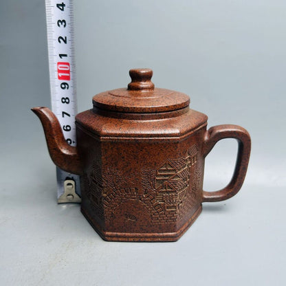 Vintage China Yixing Purple Clay Teapot Zisha Ceremony Carving Exquisite Teaware