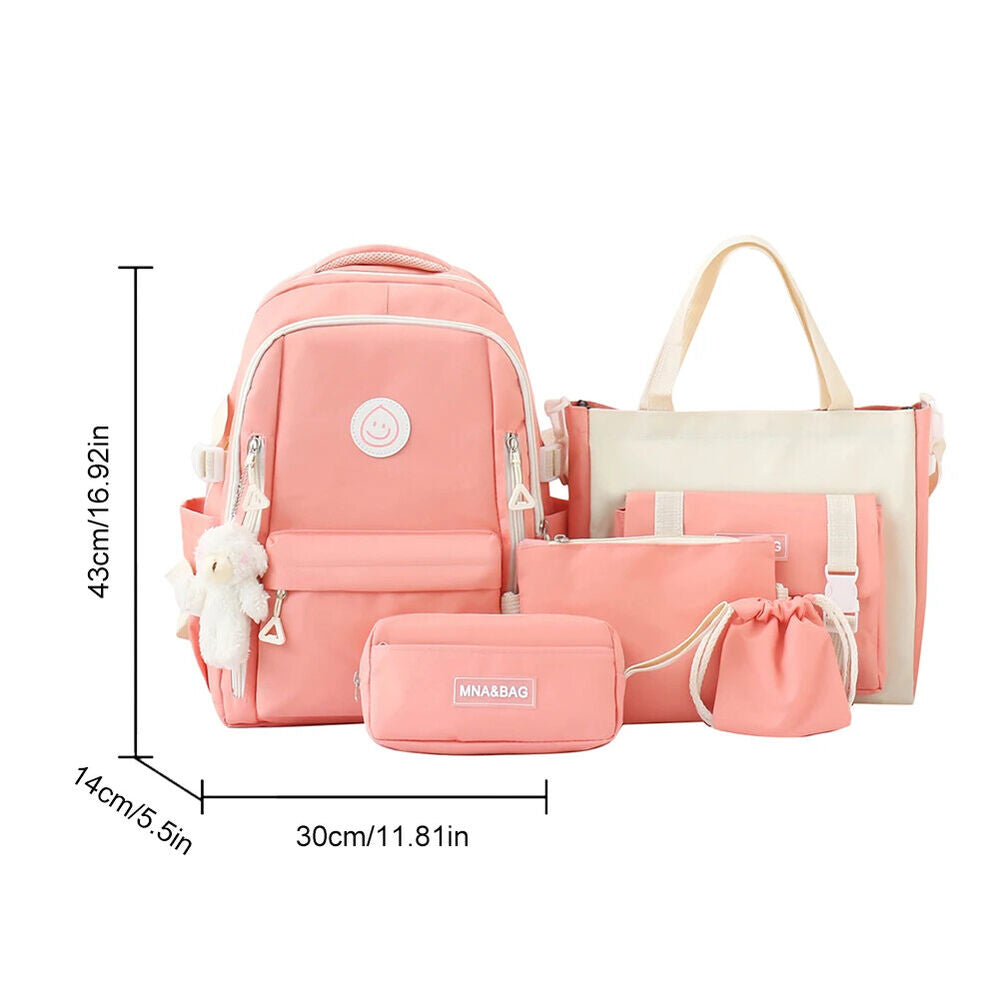 5pcs/set High School Backpack School Bags Teenage Girls Pockets Backpack Women