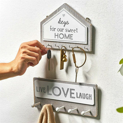 Key Holder Hanger Wall Hanging Wood Wall Organizer Rectangle House Shape Rack