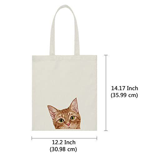 WIRESTER Reusable Canvas Tote Bag for Women Medium, Orange Tabby Kitten Cat