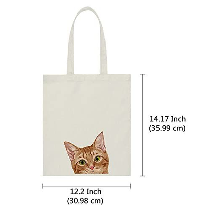 WIRESTER Reusable Canvas Tote Bag for Women Medium, Orange Tabby Kitten Cat