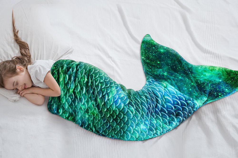 Catalonia Kids Mermaid Tail Blanket, Cozy Sleeping Bag, Aurora Green