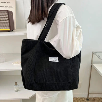 Corduroy Shoulder Bag Simple Handbag Leisure Student Side Bags for Woman