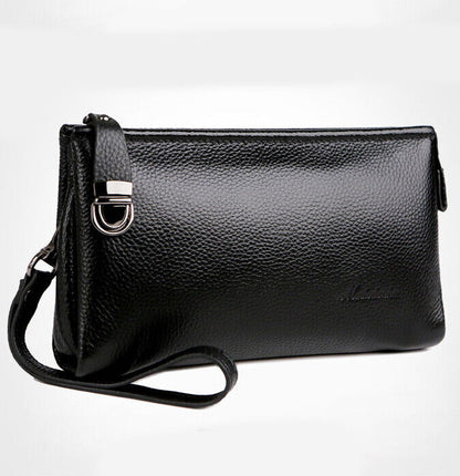 100% Genuine Leather Business Bag, Men's Clutch Wallet Large Capacity Handbag