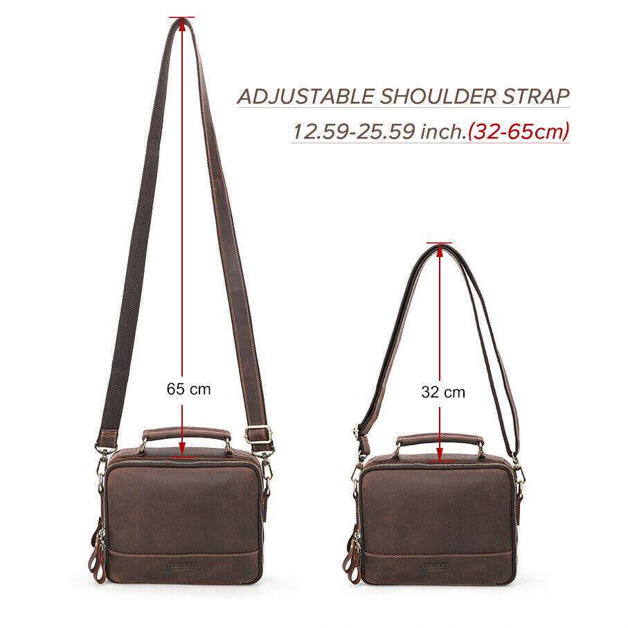 Crazy Horse Leather Men's Sling Shoulder/Messenger Bag Double Zipper 10" Handbag