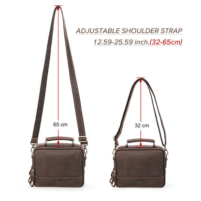 Crazy Horse Leather Men's Sling Shoulder/Messenger Bag Double Zipper 10" Handbag