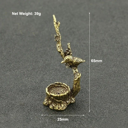 Mini Figurine Incense Burner Antique Copper Magpie Tree Branch Desktop Ornaments