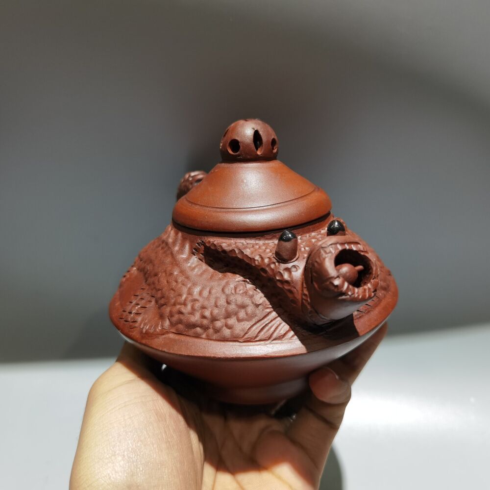 Vintage Chinese Yixing Purple Clay Teapot Zisha Ceramic Carving Dragon Teaware