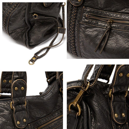 Women Handbag Pu Leather Tote Bag Washed Leather Shoulder Bag Bag for Women
