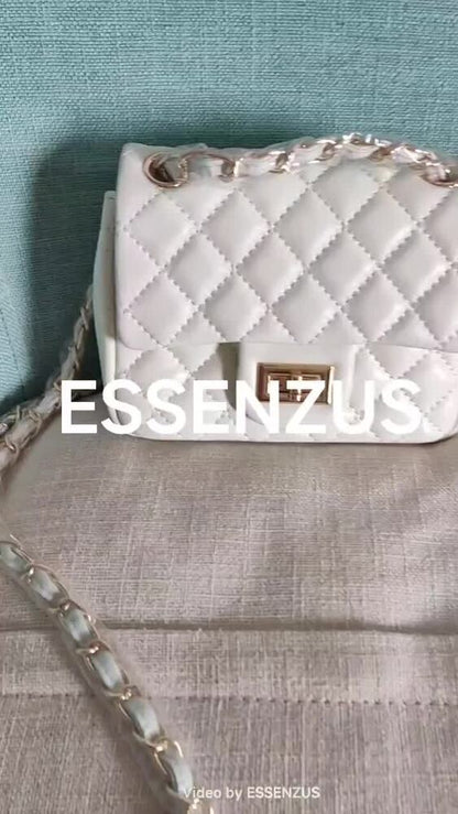Quilted Sheepskin Leather Small Flap Purse Clutch w/ Chains Shoulder Bag Fashion